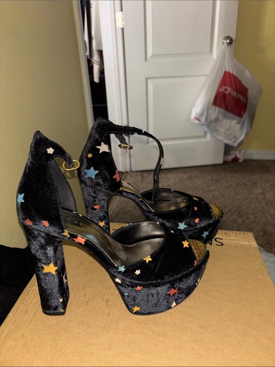 Kurt Geiger Shoes - Kurt Geiger Black Velvet Platform Heels with Multicolor Stars